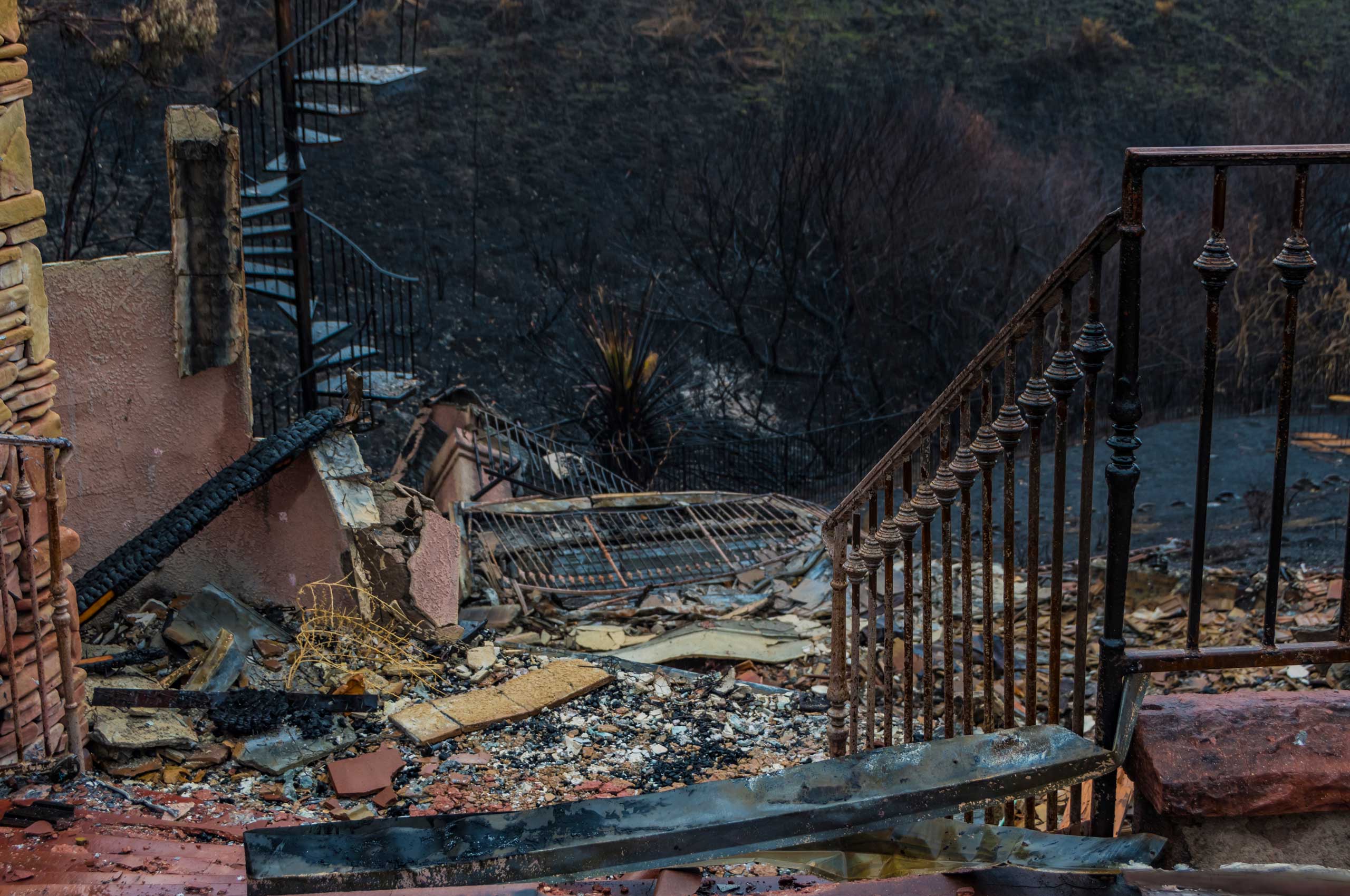 Charred remains of a Malibu house after the Woolsey Fire