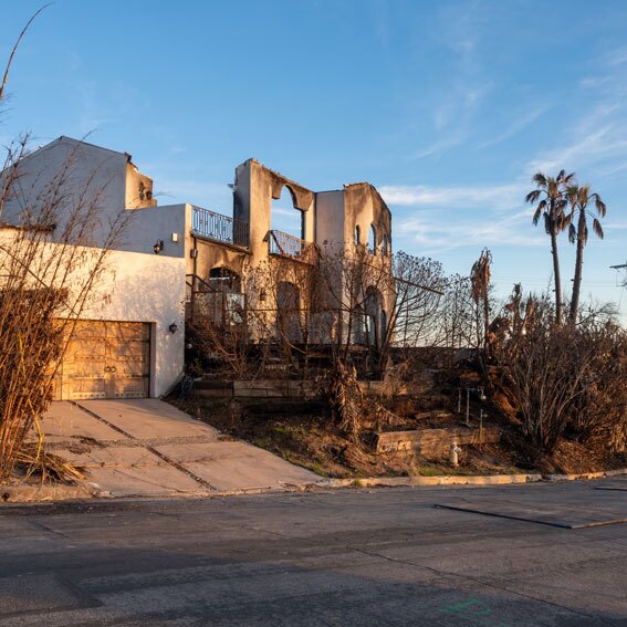 Burnt hilltop mansion in the Palisades