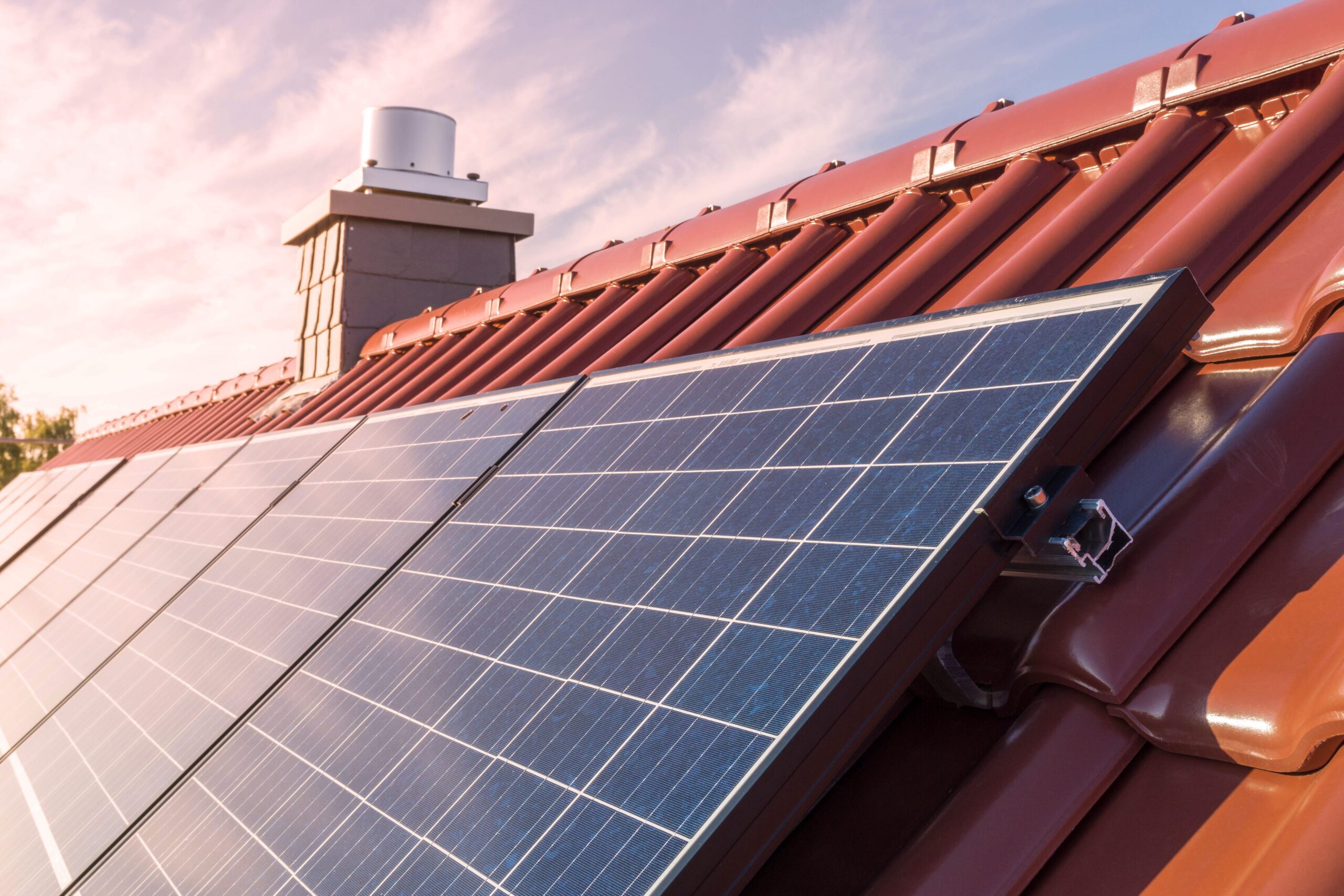 Solar panels on a house roof