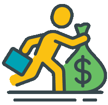 stick figure running with a bag of money icon