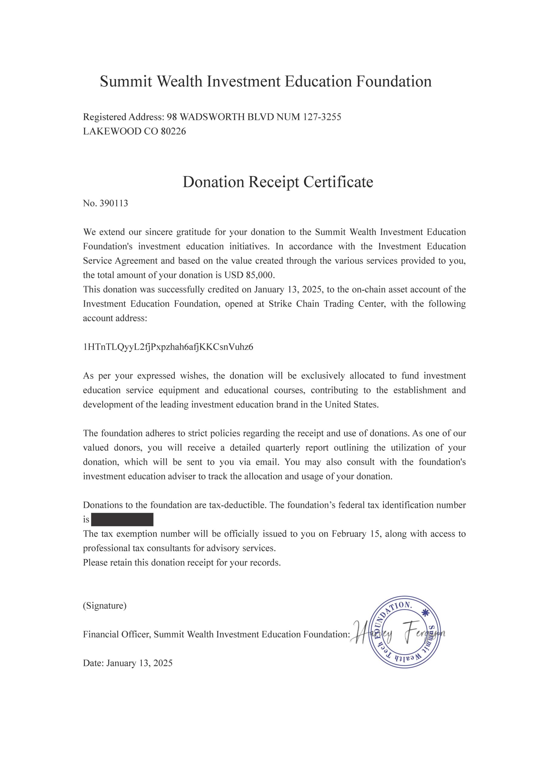 Donation receipt