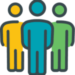 three stick figures standing shoulder to shoulder as a group