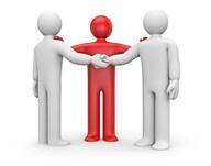 Three people connected with arms